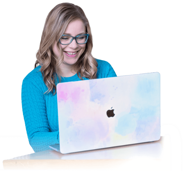 Main image featuring Marie-Louise with her lap top open