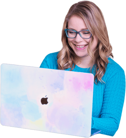 Marie-Louise looking at her laptop